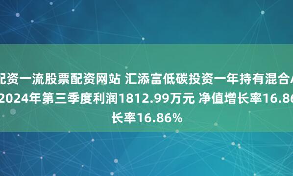 配资一流股票配资网站 汇添富低碳投资一年持有混合A：2024年第三季度利润1812.99万元 净值增长率16.86%